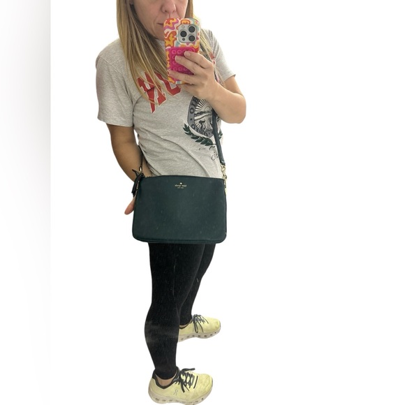 Kate Spade leila triple gusset crossbody purse in dark green - Picture 2 of 10